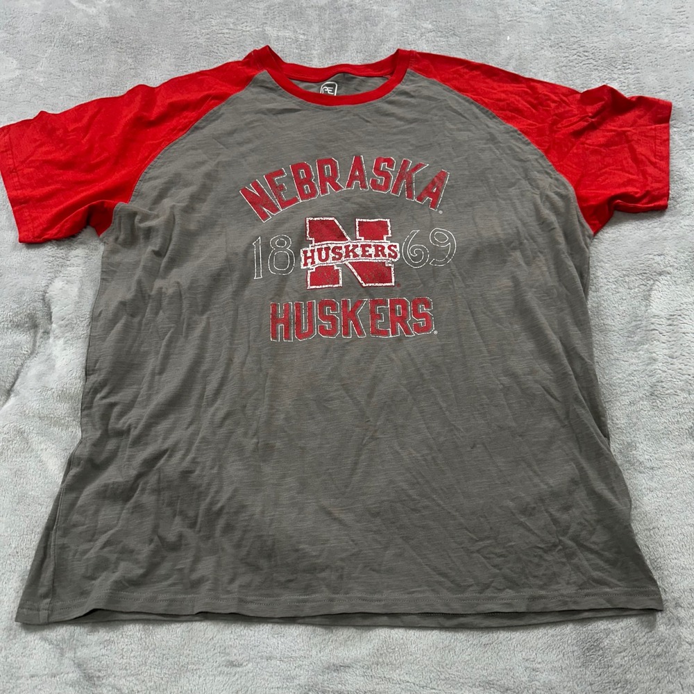 Proedge Nebraska Huskers Shirt Mens 2XL Grey Red Raglan Distressed Logo Tee